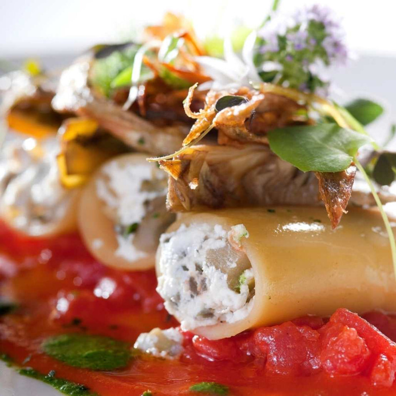 Paccheri pasta dish with red sauce