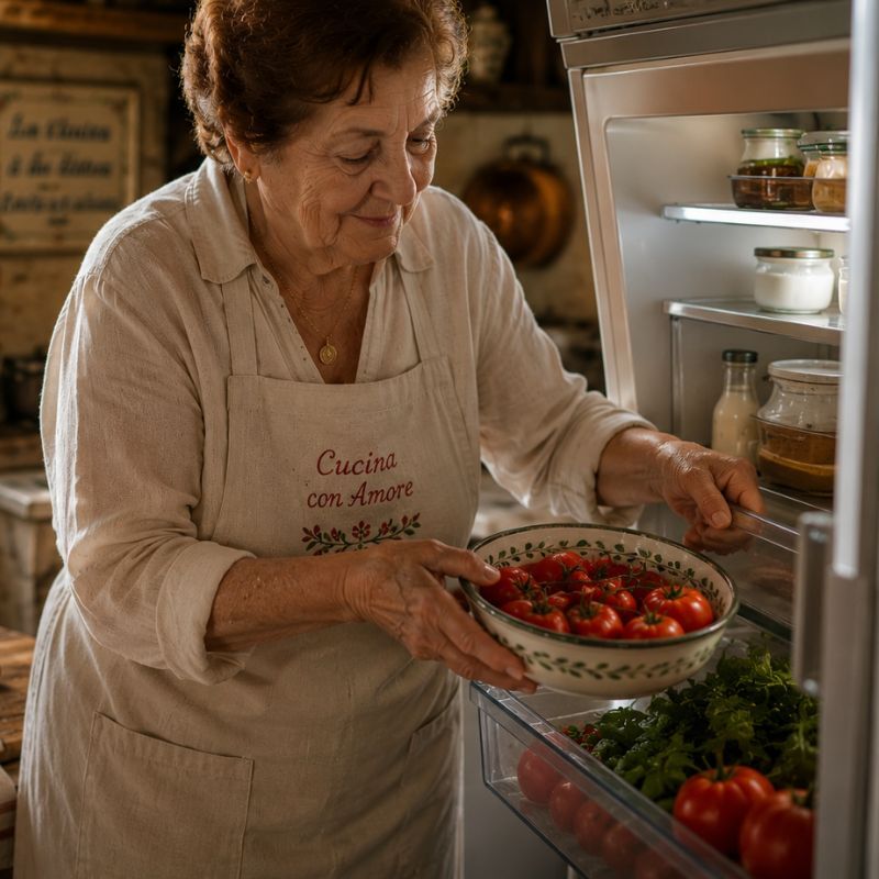 woman placing tomatoes in the fridge
